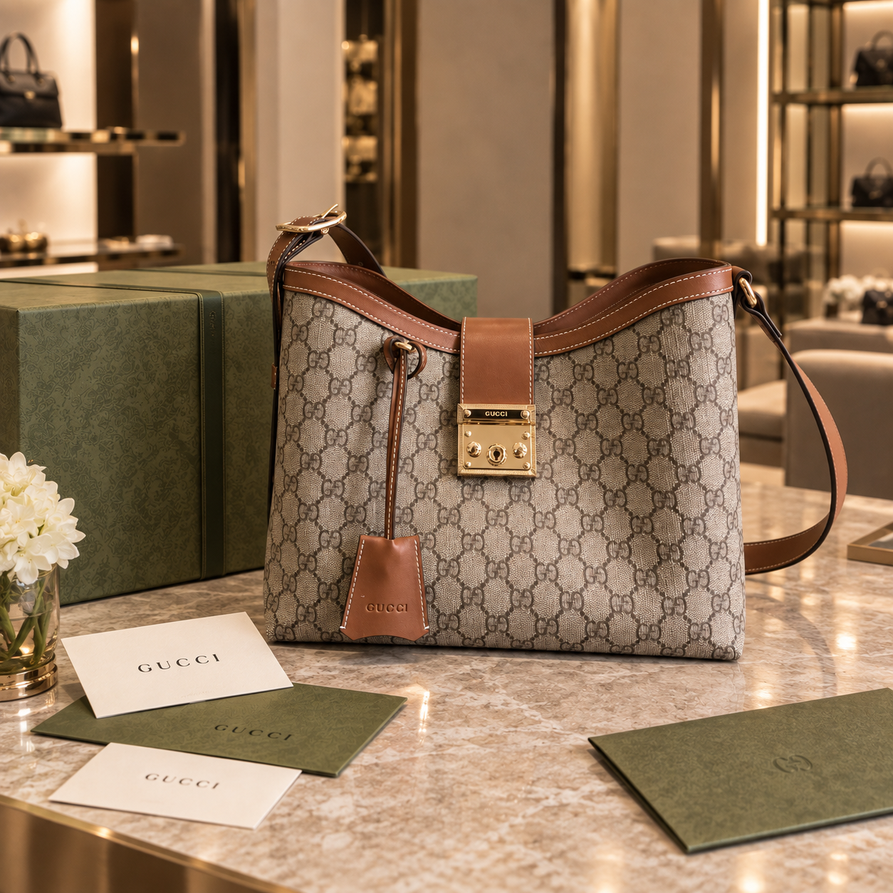 Gucci bolsa de hombro lona GG Supreme con cierre de candado dorado