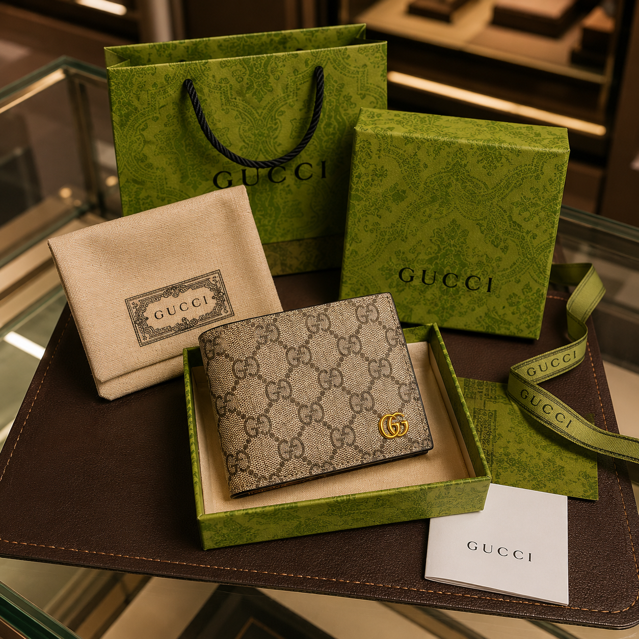 Gucci cartera GG Supreme con emblema Interlocking G dorado