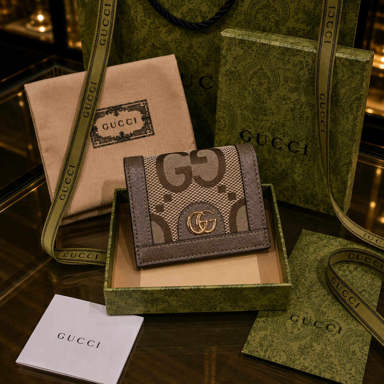 Gucci tarjetero lona GG Supreme con estampado de abejas