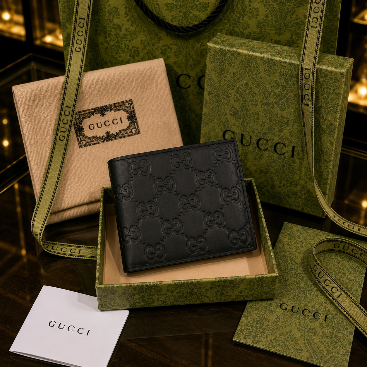 Gucci cartera piel Guccissima negra con relieve GG