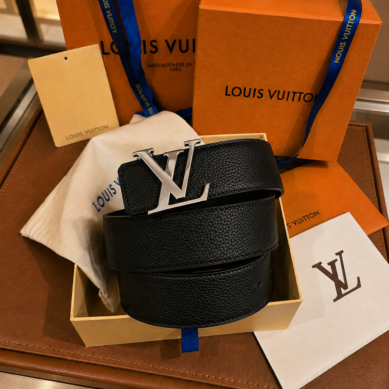 Louis Vuitton cinturón reversible Taurillon negra