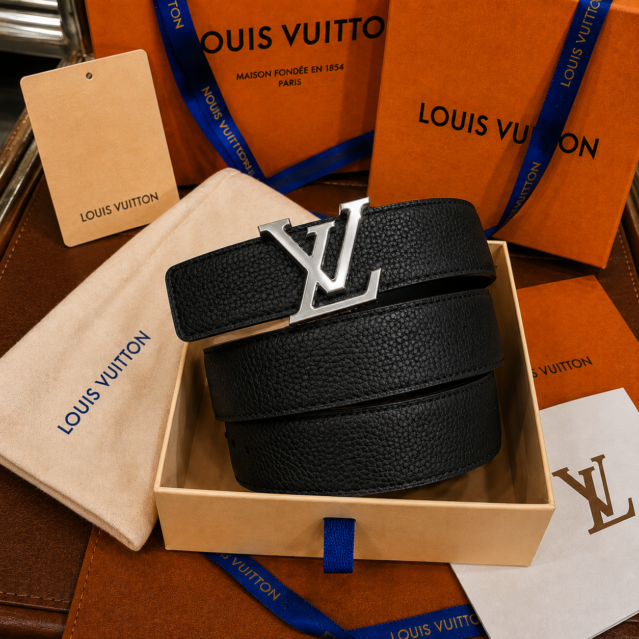 Louis Vuitton cinturón reversible Taurillon negra