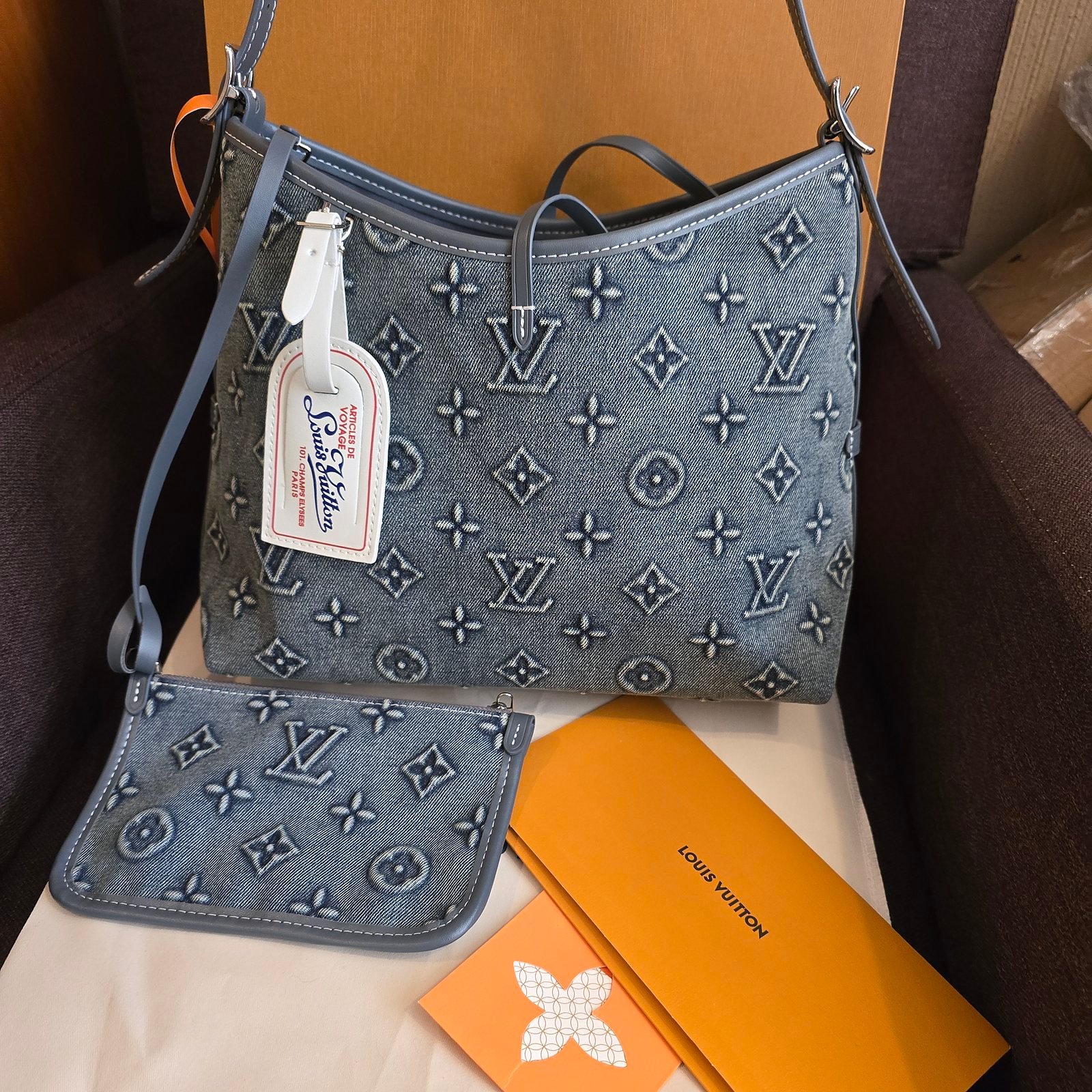 Louis Vuitton bolsa CarryAll mezclilla Monogram con pochette desmontable