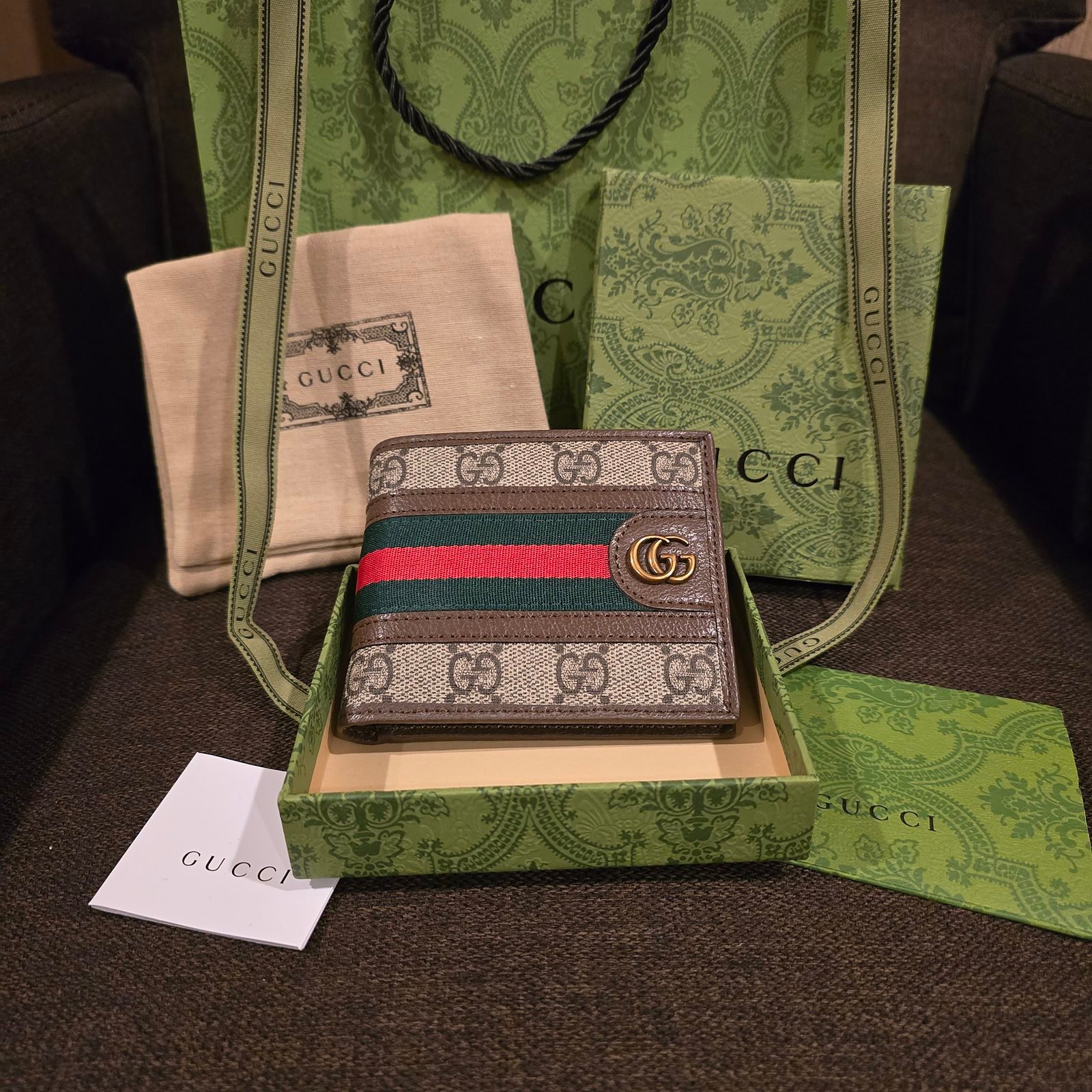 Gucci tarjetero Ophidia lona GG Supreme con banda Web