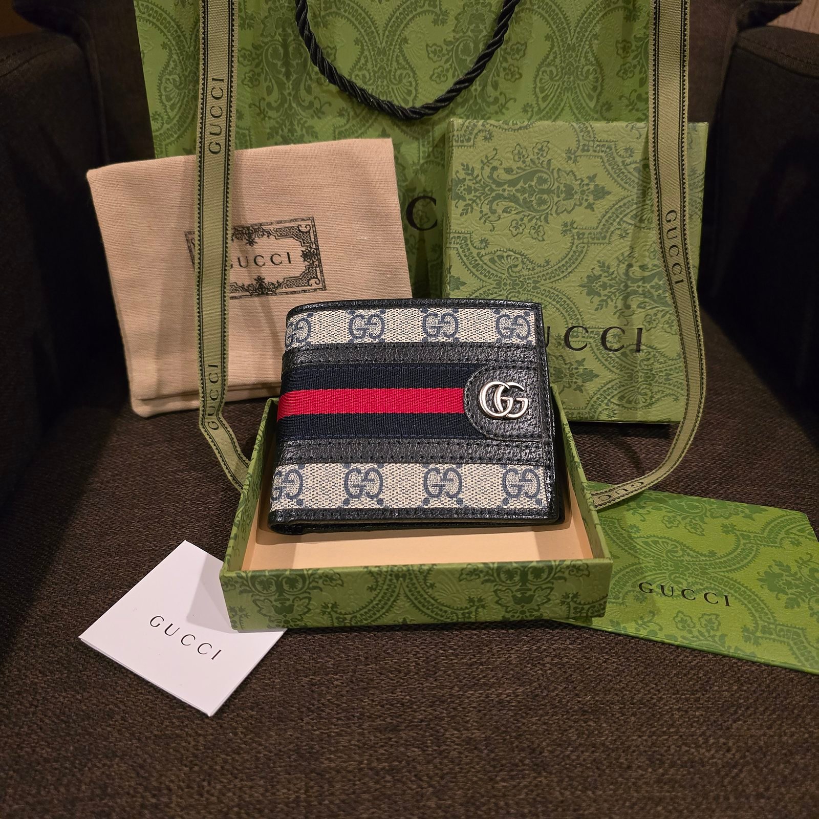 Gucci cartera Ophidia lona GG Supreme con banda Web