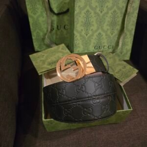 Gucci cinturón Guccissima con hebilla Interlocking G dorada