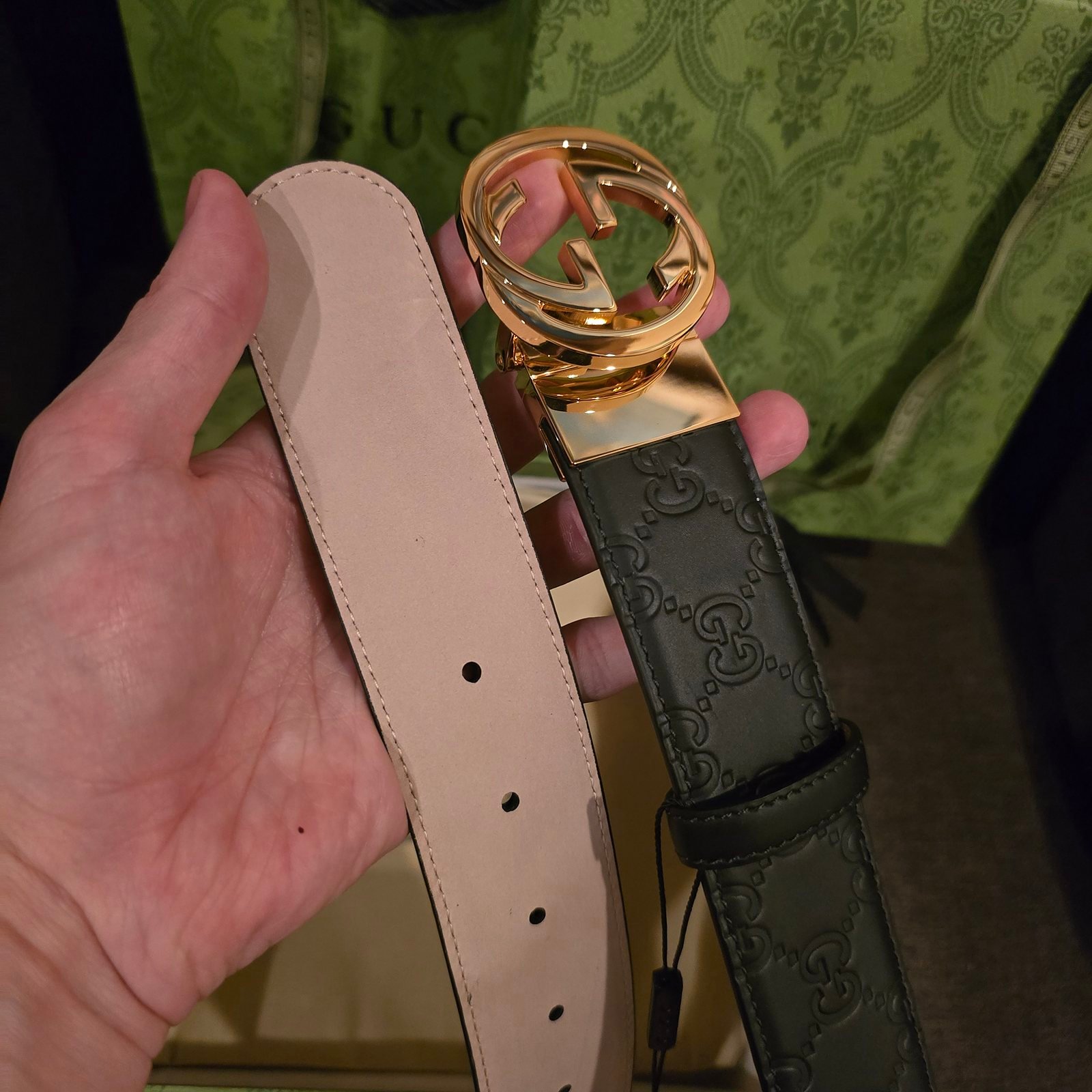 Gucci cinturón Guccissima con hebilla Interlocking G dorada - Imagen 3