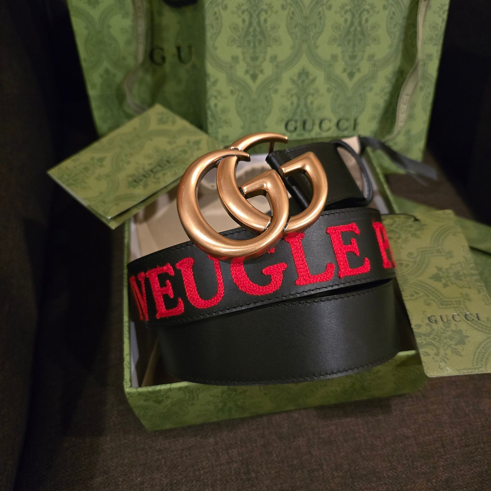 Gucci cinturón L'Aveugle Par Amour bordado hebilla doble G - Imagen 2