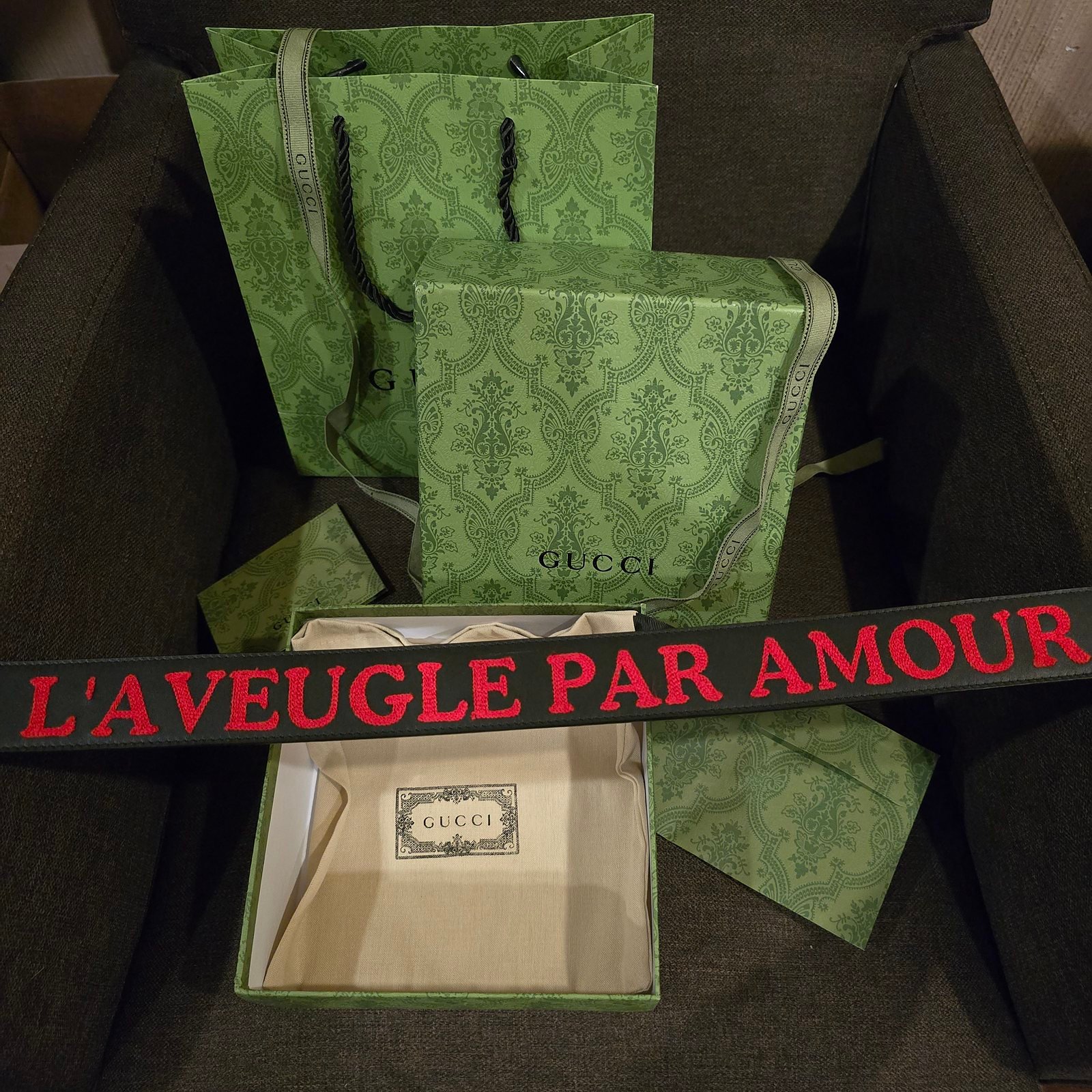 Gucci cinturón L'Aveugle Par Amour bordado hebilla doble G - Imagen 3