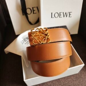 Loewe cinturón Anagrama reversible avellana y negro hebilla dorada