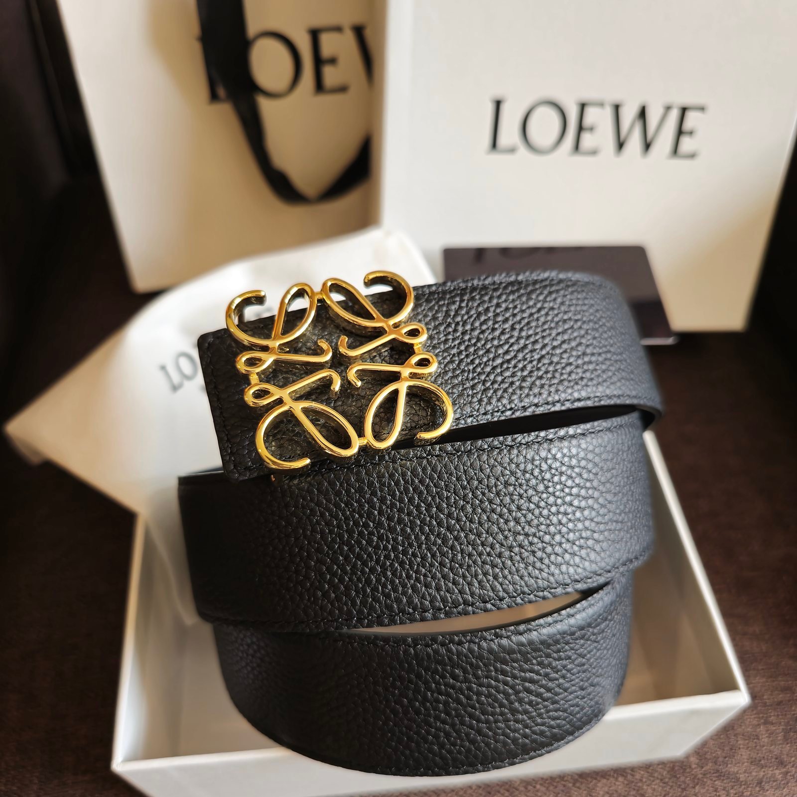 Loewe cinturón Anagrama reversible negro y azul hebilla dorada