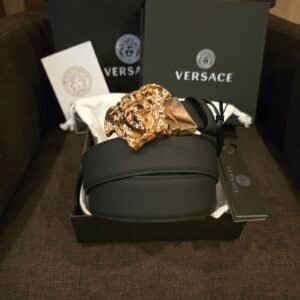 Versace cinturón Medusa bicolor piel texturizada negra