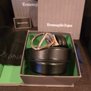 Zegna cinturón logo Z piel lisa negra hebilla plateada