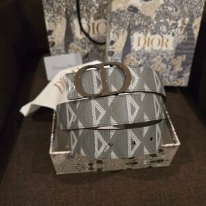 Dior cinturón reversible lona CD Diamond gris hebilla CD gunmetal