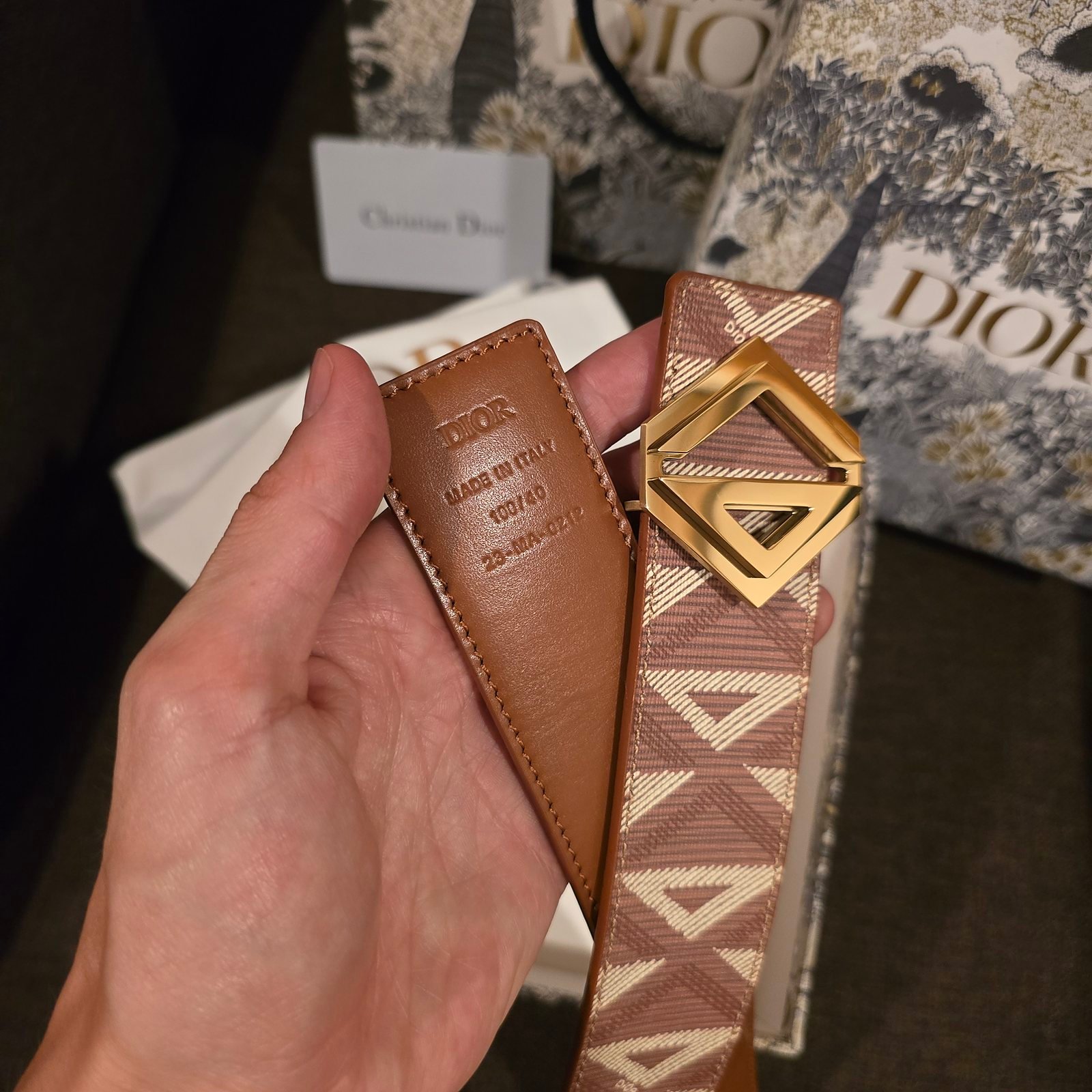 Dior cinturón reversible lona CD Diamond beige hebilla CD Diamond dorada - Imagen 2