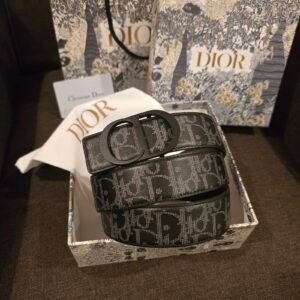 Dior cinturón reversible lona Oblique negra hebilla CD negra mate