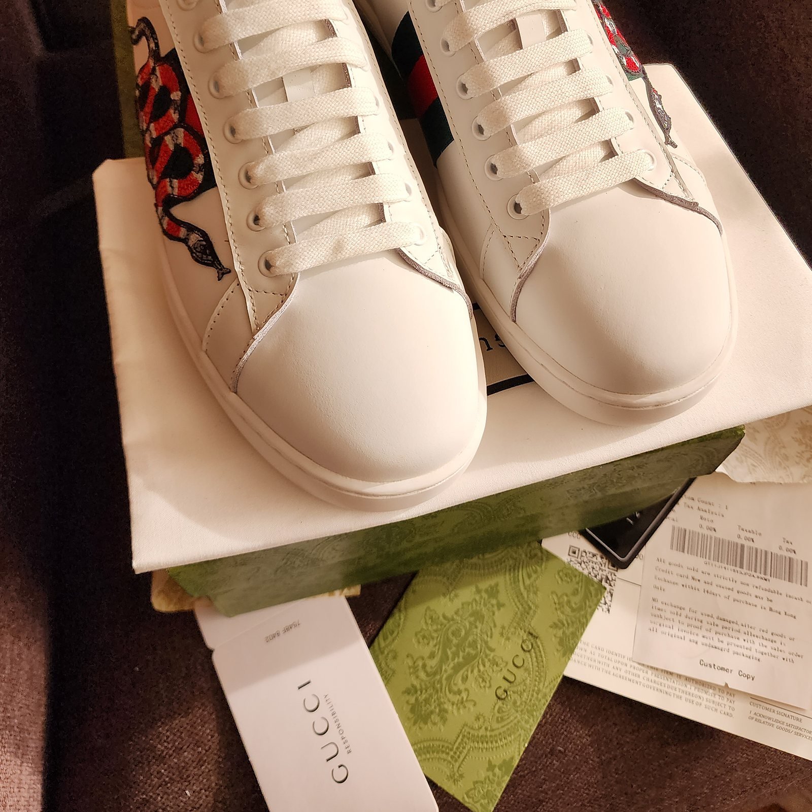 Gucci tenis Ace piel blanca con serpiente Kingsnake - Imagen 2