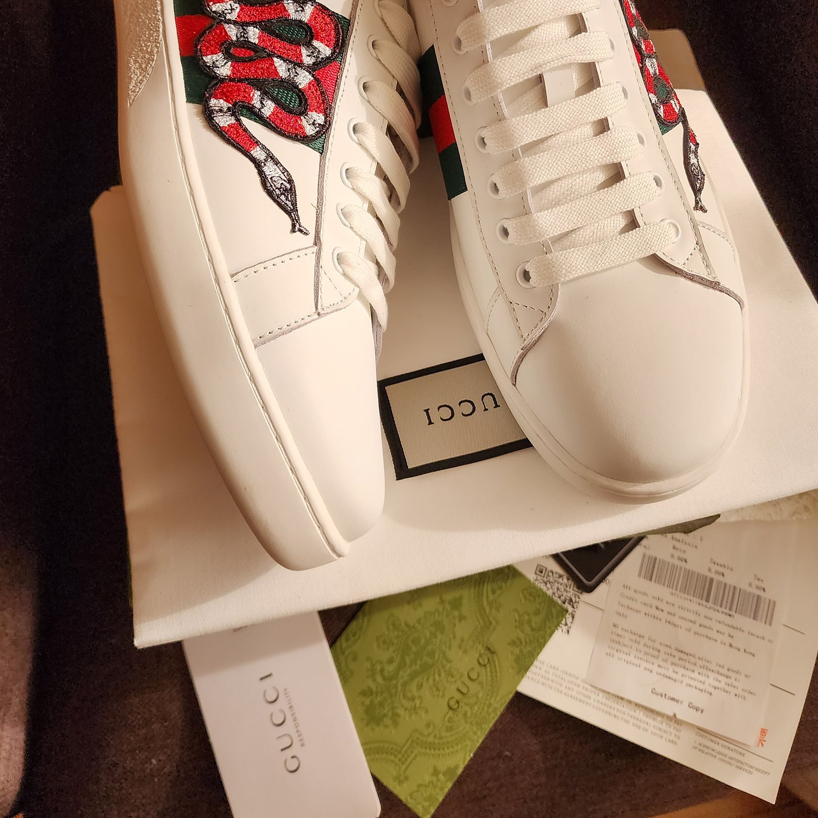 Gucci tenis Ace piel blanca con serpiente Kingsnake - Imagen 3