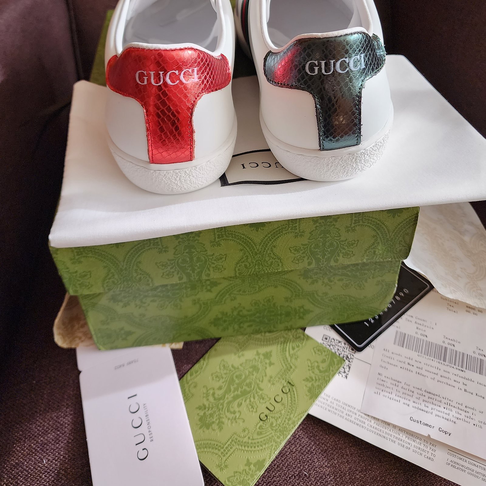 Gucci tenis Ace piel blanca con serpiente Kingsnake - Imagen 4