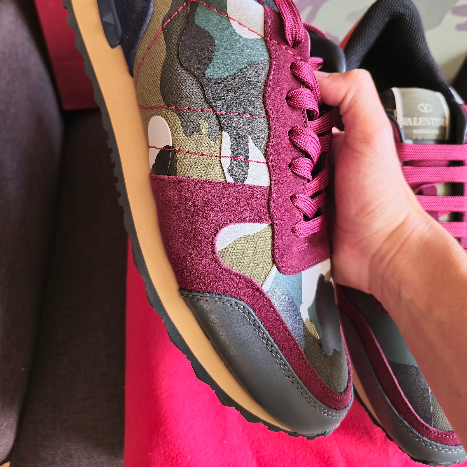 Valentino tenis Rockrunner camuflaje vino y verde - Imagen 3